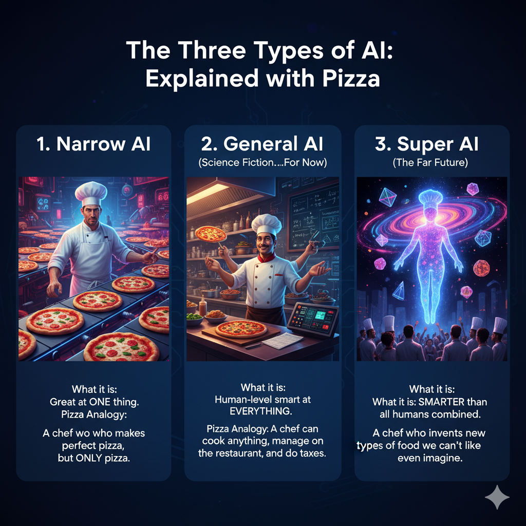 The Three Types of AI: Narrow, General, and Super AI
