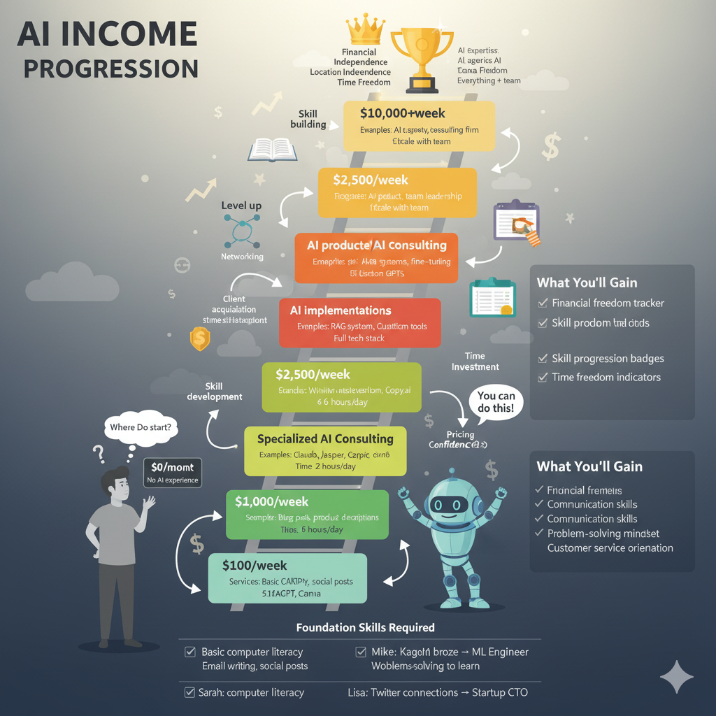 AI Income Progression Ladder - From $0 to $10,000+ per Month